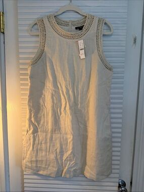 Gorgeous Crochet-Trim Sleeveless Linen Dress with Pockets! NWT